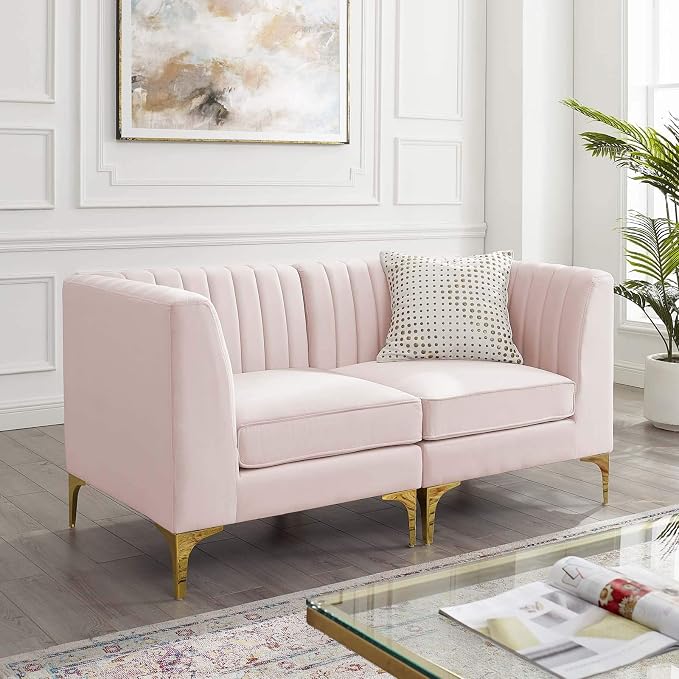 Modway EEI-4346-PNK Triumph Channel Tufted Performance Velvet Loveseat by Modway