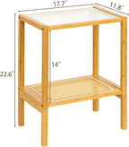 2-Tier Bamboo Side Table, Modern Glasstop Rattan Side Table, Mid Century Wood - Image 2
