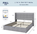 Allewie Full Size Lift Up Storage Bed, Modern Wingback Headboard, Hydraulic - Image 2