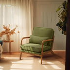 Bonnlo Dark Green Linen Mid Century Modern Accent Chair, Soild Wood Padding by Bonnlo