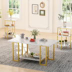AWQM Faux Marble Table Set, Coffee Table & 2 Side Table, Faux Marble Tabletop - Image 3