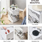 End Table, Side Table Living Room Table, Faux Marble Sofa Couch White Bedside - Image 4