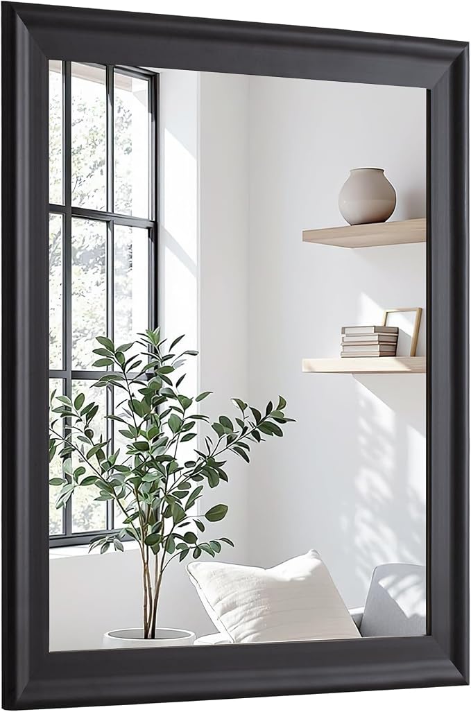 Black Wood Mirror for Bathroom, Rectangle Rustic 30 x 40 inch Vanity Mirror for by WIOWUR