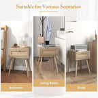 Giantex Boho Rattan Nightstand Set of 2, Mid Century Wood Night Stands - Image 7