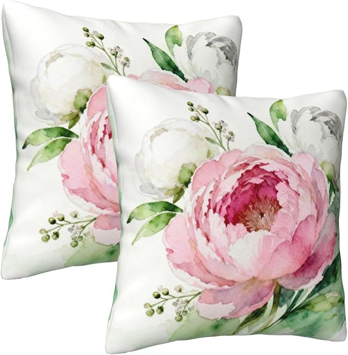 Peony Flower Pillow Covers 18x18 Set of 2, Floral Throw Pillow Covers Outdoor - Image 7