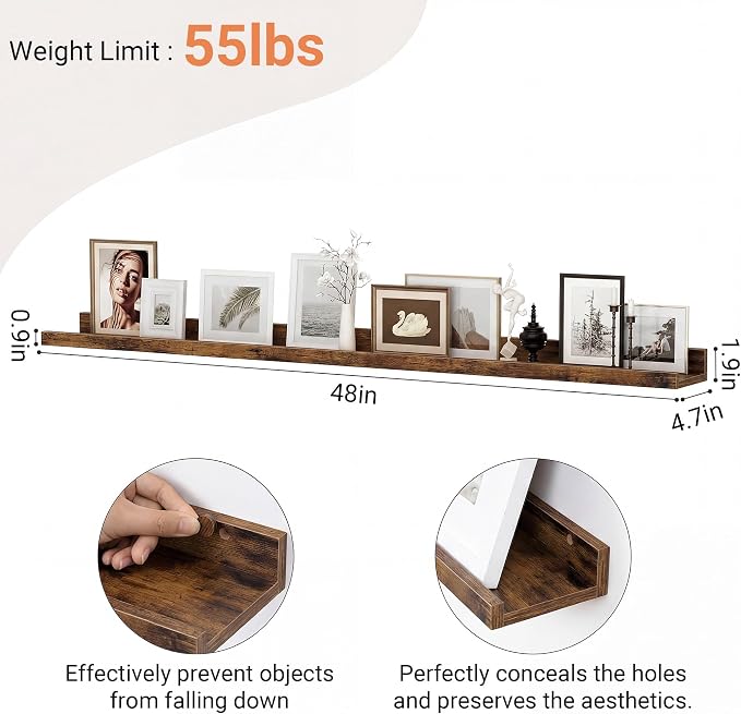 Floating Shelves for Wall, 48 inch Wood Floating Shelves Set of 2, Picture - Image 4