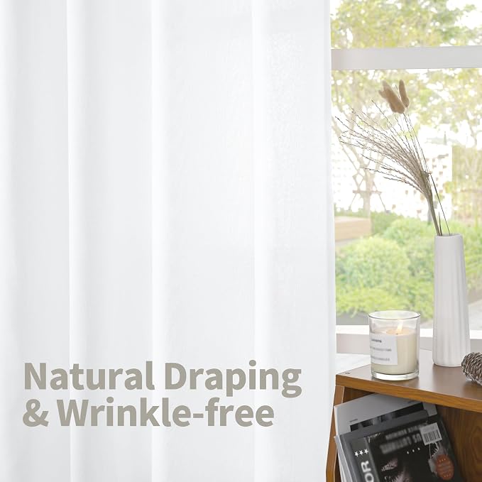 Extra Long White Linen Semi Sheer Curtains 95 inch Length - Image 3