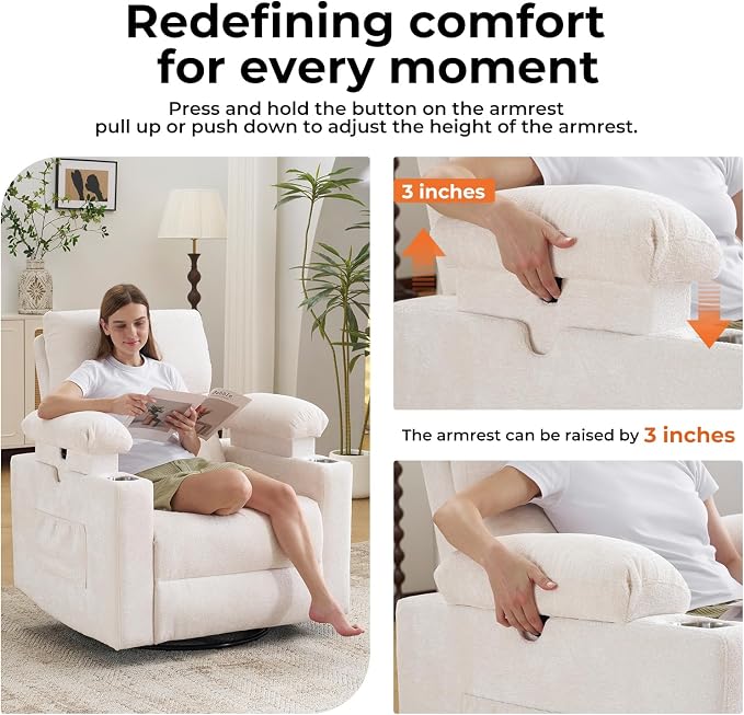 Rocking Chair Nursery with Adjustable Armrests, Electric Glider Recliner - Image 3