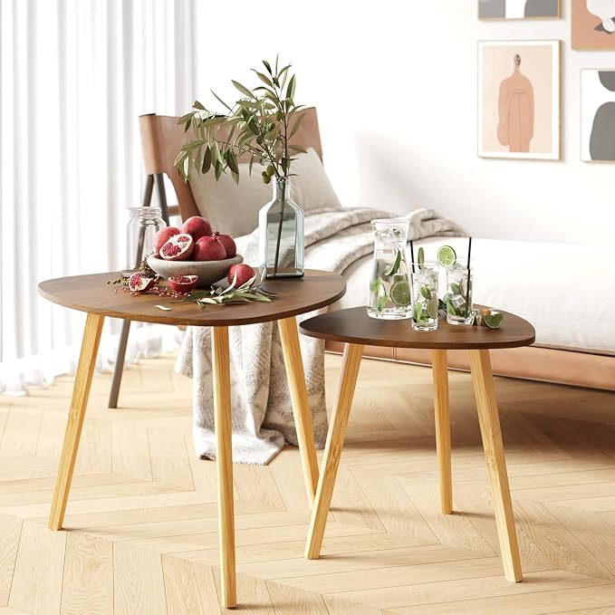 BAMEOS Bamboo Nesting Triangle End Table - Image 4