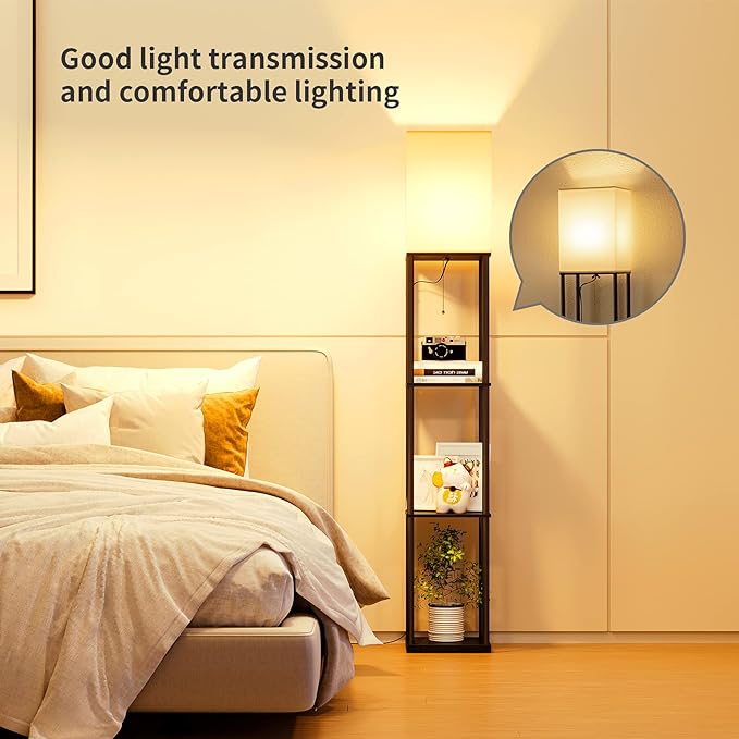 SUNMORY Floor Lamp with Shelves, Modern Square Standing Lamp with 3 Color - Image 3