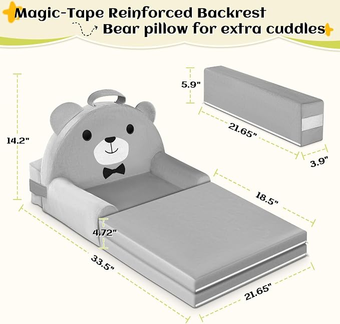 Kids Sofa Bed with Removable Washable Cover & Magic-Tape Backrest – Foldable - Image 3