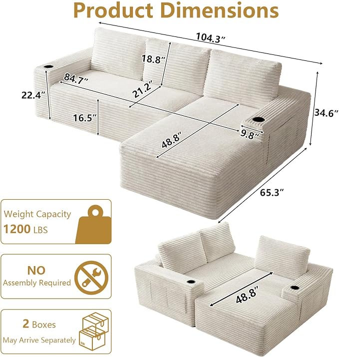104" Cloud Sectional Couch L-Shaped - Image 2