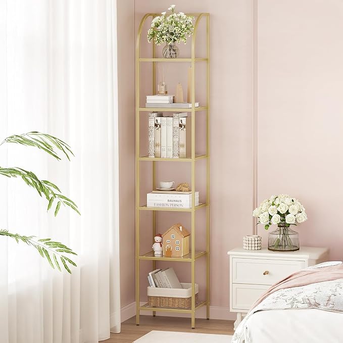 Hzuaneri Bookcase Bookshelf, Tempered Glass Arched Bookshelf by Hzuaneri