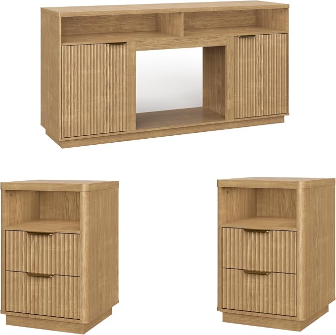 3-Piece Fluted Living Room Set Includes 2 Fluted Night Stand by PATIOCHIC