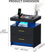 Smart Night Stand with Charging Station, Modern Black Nightstand with 24 Color - Image 2