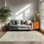 Vintage Beige Blue Living Room Rug, 5x7 Washable Area Rugs - Image 2