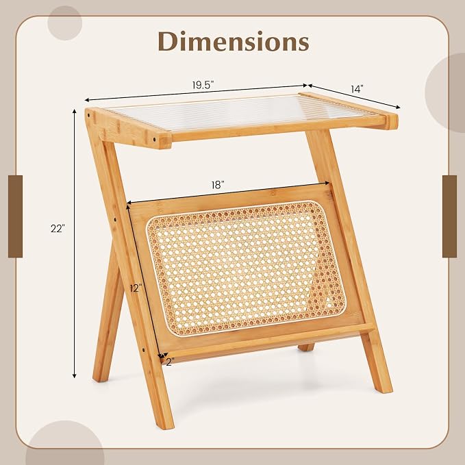 Giantex Rattan Side Table Set of 2, Boho Nightstand - Image 3