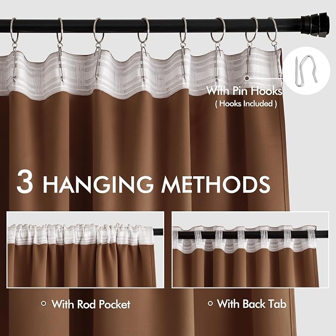 MIULEE Cappuccino Brown Back Tab Blackout Curtains 52"x96" Long 2 Panel Set | - Image 3