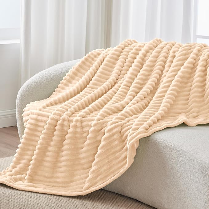 BEDELITE Striped Fleece Throw Blanket, Blush Sand, Soft Cozy, Lightweight Warm - Image 8