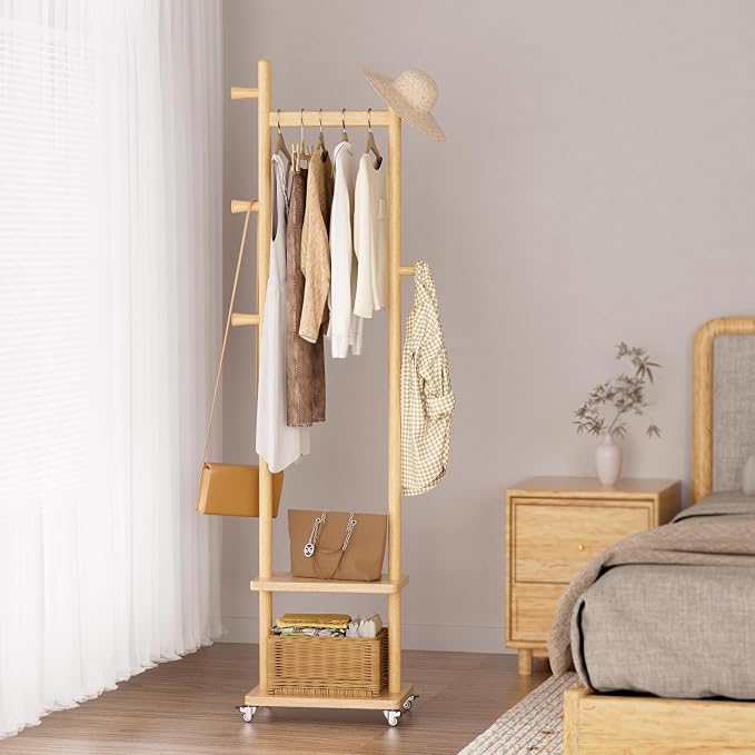 Solid Wood Coat Rack Freestanding Clothing Rack by Taitiy