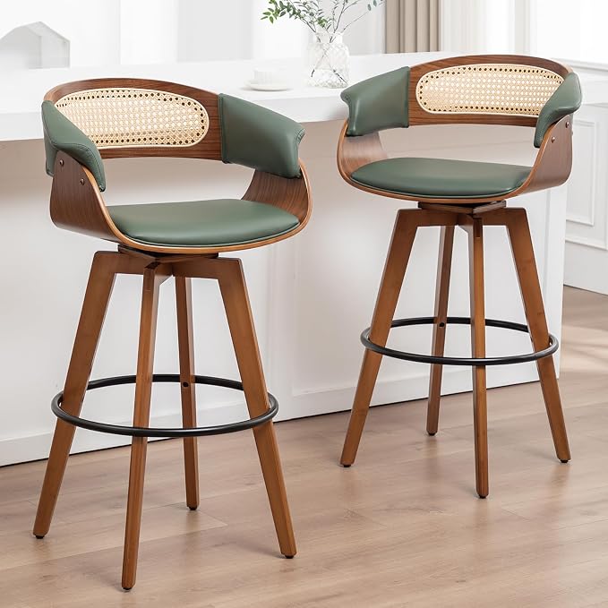 Set of 2 Rattan Swivel Bar Stools by KUNZENTLIVING