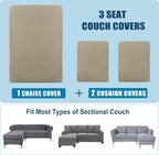 Water Repellent L Shaped Couch Covers 3 Pieces Sofa Seat Cushion Slipcovers - Image 7