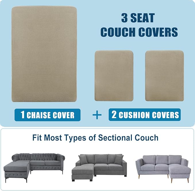Water Repellent L Shaped Couch Covers 3 Pieces Sofa Seat Cushion Slipcovers - Image 7