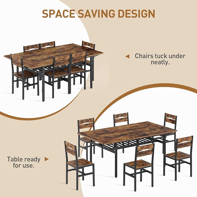 RALGEND 7-Piece Dining Table Set, Industrial Style Kitchen Set - Image 7