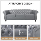 Mid-Century 3 Seater Sofa, Faux Leather Couch - Image 5
