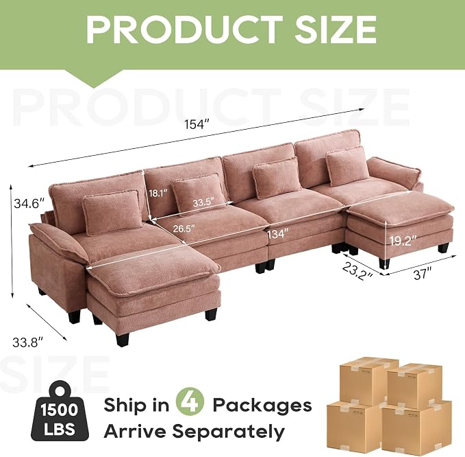 Oprisen 154" Modular Sectional Sofa, Comfy Cloud Couch Sectional Sofa - Image 2