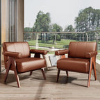 STHOUYN Brown Leather Accent Chairs, Mid Century Modern Chair, Side Arm Chairs - Image 9
