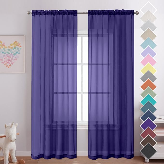 Purple Sheer Curtains 84 Inches Long 2 Panels, Light Filtering Window Sheer by OVZME