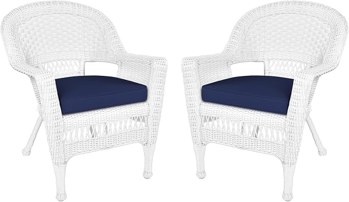 Jeco Wicker Chair with Blue Cushion by Jeco