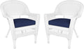 Jeco Wicker Chair with Blue Cushion by Jeco