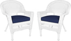 Jeco Wicker Chair with Blue Cushion by Jeco