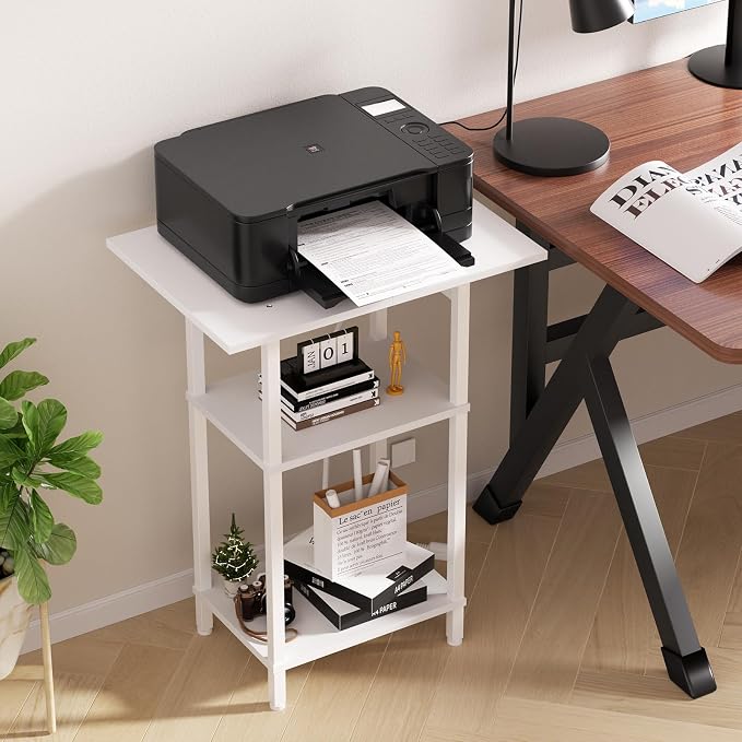 Asgolion Tall Side Table with Charging Station, Skinny End Table Nightstand - Image 2
