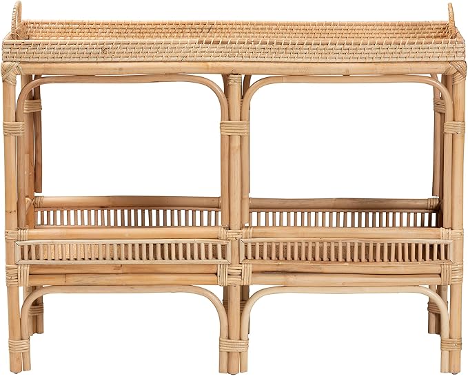 Bali & pari Lombok Modern Bohemian Natural Rattan 2-Tier Console Table - Image 4