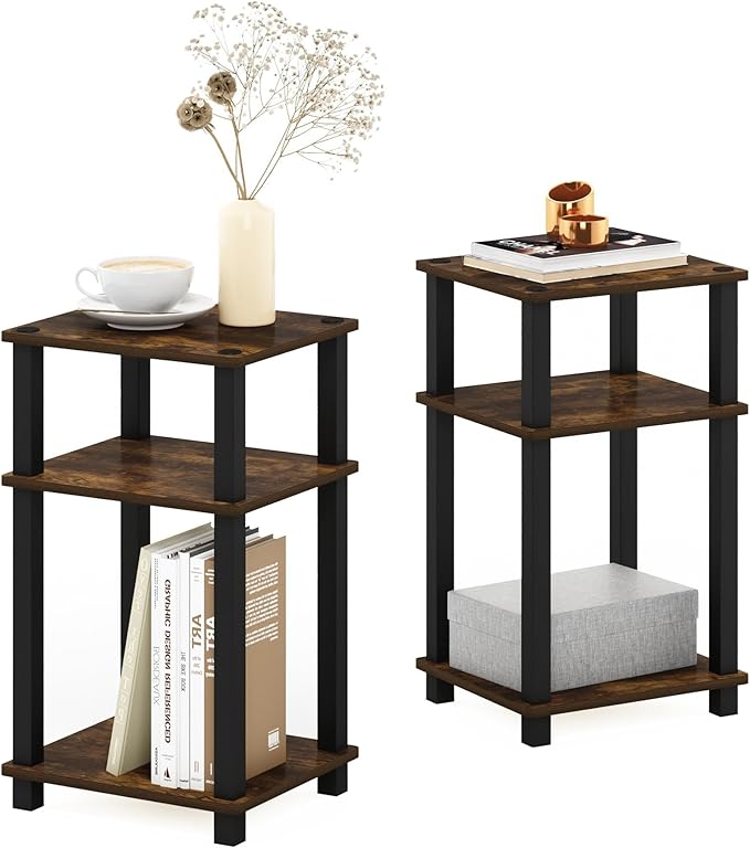 Furinno JUST Side Table Set of 2, 3-Tier Open Shelf End Table, Toolless by Furinno-FitsYourSpaceFitsYourBudget