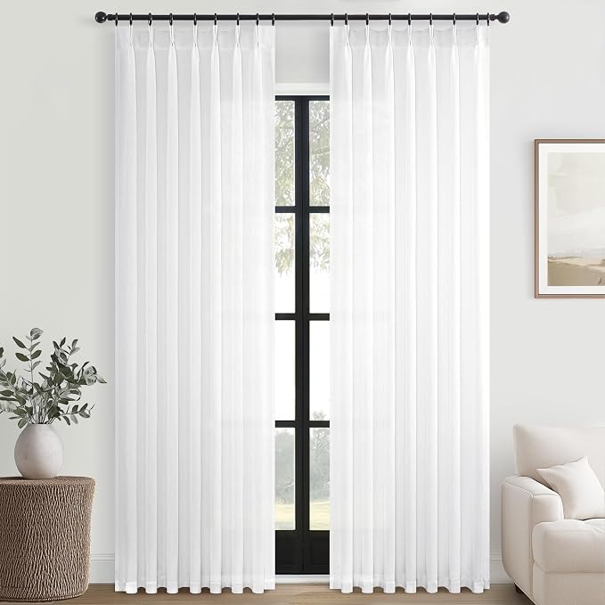 Topfinel 105 Inch Curtains 2 Panels Set, Two Packs Pinch Pleat Back Tab Linen - Image 9
