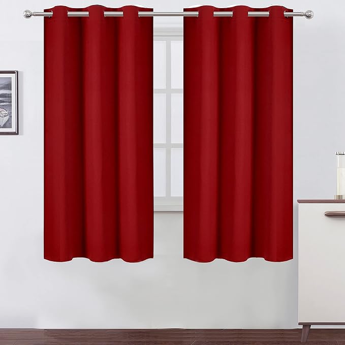 Red Bedroom Blackout Curtains/38 x 63 Inch Long/Set of 2 Curtain Panels/Thermal by Lemomo