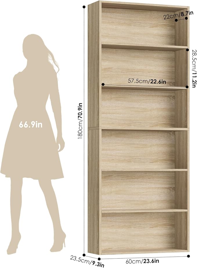 FOTOSOK 6-Tier Open Bookcase and Bookshelf, Freestanding Display Storage - Image 3