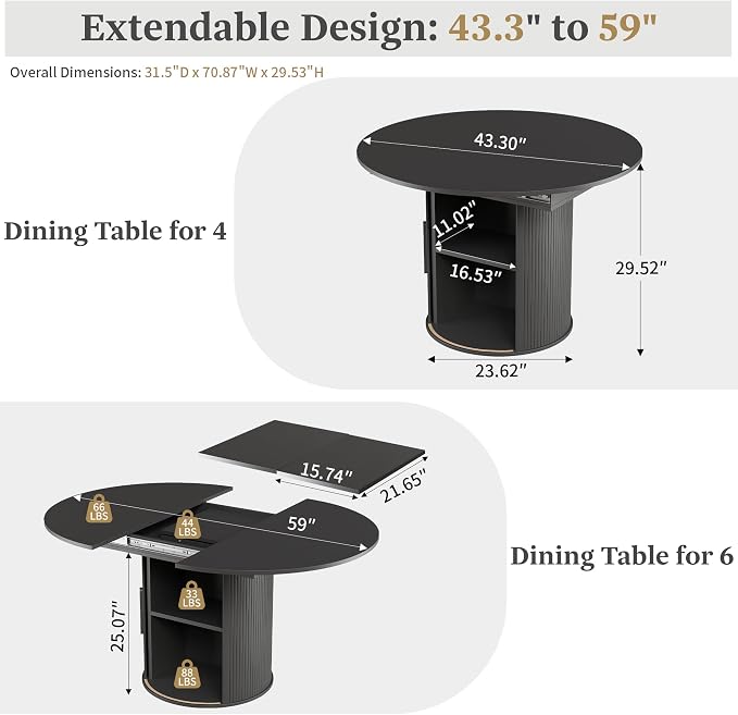 weselon 43"-59" Extendable Round to Oval Dining Table - Image 2