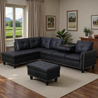 97.5" L Shaped Couch Set Leather, Modular Sectional Couches - Image 6