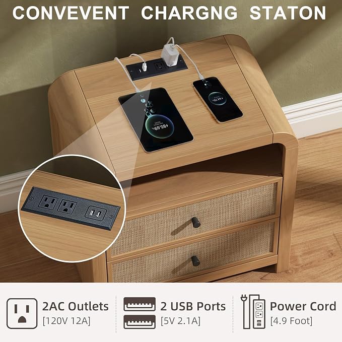 Oak&Sparrow Rattan Nightstand, 23.6'' Rattan End Table - Image 4