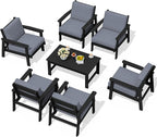 SERWALL HDPE Outdoor Furniture Set, 7 Piece All Weather Wood-Like Outdoor Sofa by SERWALL