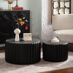 46.46'' White Round Coffee Table Set of 2, Modern Circle Fluted Drum Nesting - Image 5