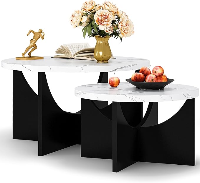 LIKIMIO Nesting Coffee Tables Set of 2, 31.5" Round Side Tables by LIKIMIO