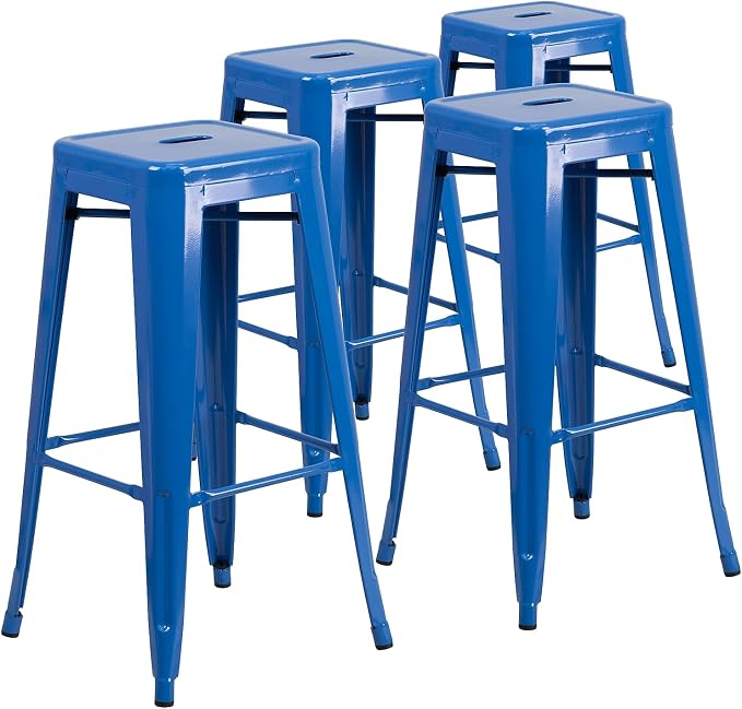 Flash Furniture Lily 4 Pack Commercial Grade 30" High Backless Blue Metal by FlashFurniture