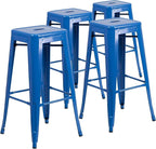 Flash Furniture Lily 4 Pack Commercial Grade 30" High Backless Blue Metal by FlashFurniture