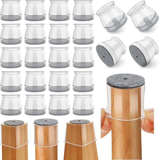24 Pcs Chair Leg Floor Protectors Round, Silicone Felt Furniture Leg Pads Caps by Ansible